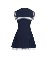 Load image into Gallery viewer, Calliope Navy Sailor Pleated Mini Dress
