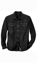 Load image into Gallery viewer, Mens Western Snap Front Button Shirt in Denim and Twill with a Stitched Yoke and Chest Pockets
