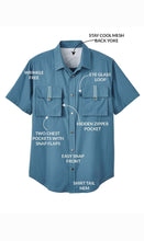 Load image into Gallery viewer, Men's Short Sleeve Easy Snap Explorer Shirt With Multi-Pockets and cool back mesh
