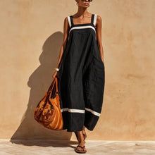 Load image into Gallery viewer, Women's Contrast Strap Casual Loose Midi Dress – Linen Blend
