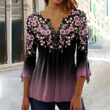 Load image into Gallery viewer, Women’s V-Neck 3/4 Sleeve Button-Front Tunic Blouse
