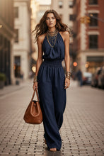 Load image into Gallery viewer, Women's Sleeveless Backless Lace-Up Halter Wide-Leg Jumpsuit
