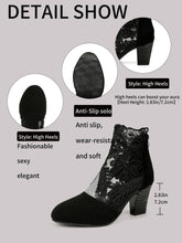 Load image into Gallery viewer, Women’s Lace-Embroidered Mesh Chunky-Heel Ankle Boots
