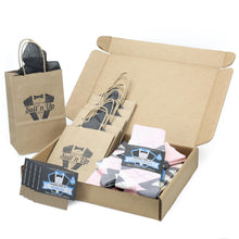 Load image into Gallery viewer, Customizable Groomsmen Gift Set Blush Light Pink Gray Argyle Men’s Dress Socks
