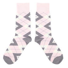 Load image into Gallery viewer, Customizable Groomsmen Gift Set Blush Light Pink Gray Argyle Men’s Dress Socks
