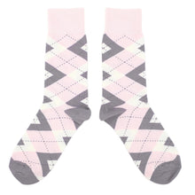 Load image into Gallery viewer, Blush Light Pink Argyle Wedding Groomsmen Men's Dress Socks with Matching Bow Tie
