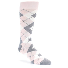 Load image into Gallery viewer, Petal Light Pink Gray Argyle Wedding Men's Dress Socks
