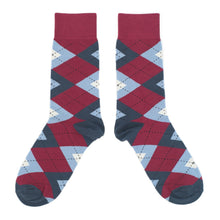 Load image into Gallery viewer, Apple Red Blue Argyle Men's Over-the-Calf Dress Socks
