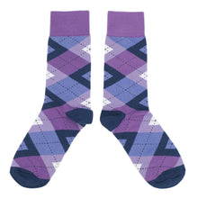 Load image into Gallery viewer, Purples Blue Argyle Wedding Groomsmen Men&#39;s Dress Socks
