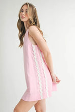 Load image into Gallery viewer, Linen Mix Side Ric Rac A-Line Mini Dress for Women – Casual Mini Dress, Summer Dress, A-Line Dress, Chic Peasant Dress, Vacation Dress, Flattering Fit Dress
