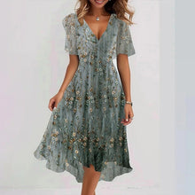 Load image into Gallery viewer, Chiffon Printed Short Sleeve Dress Summer Elegant V-neck Dresses Womens Clothing
