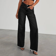 Load image into Gallery viewer, Mandotos Fashion High Waist Jeans With Pockets Slim Fit Straight Wide Leg Denim Pants
