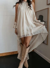Load image into Gallery viewer, High Neck Asymmetric Maxi Chiffon Dress – Loose Fit Long Sleeve
