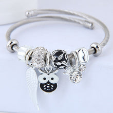 Load image into Gallery viewer, Beaded Owl Bracelet with Angel Wings - Stainless Steel Charm Bracelet
