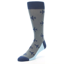 Load image into Gallery viewer, Gray Navy Airplane Aviation Pilot Men’s Dress Socks
