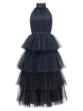 Load image into Gallery viewer, Ruffle Layered tulle Hem Haltered A-line tutu French style long prom dress
