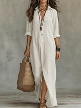 Load image into Gallery viewer, Women's Solid Color Notch Lapel Front Slit Maxi Dress | Casual Long Shirt Dress
