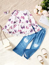 Load image into Gallery viewer, Children's Butterfly Print Top and Flare Pants Set
