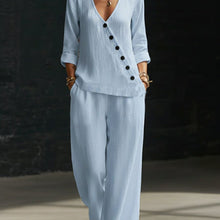 Load image into Gallery viewer, Women’s V-Neck Cross-Over Shirt and Wide-Leg Pants Set
