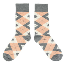 Load image into Gallery viewer, Peach Gray Argyle Wedding Groomsmen Men’s Dress Socks
