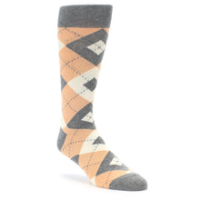 Load image into Gallery viewer, Peach Gray Argyle Wedding Groomsmen Men’s Dress Socks
