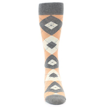Load image into Gallery viewer, Peach Gray Argyle Wedding Groomsmen Men’s Dress Socks

