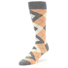 Load image into Gallery viewer, Peach Gray Argyle Wedding Groomsmen Men’s Dress Socks
