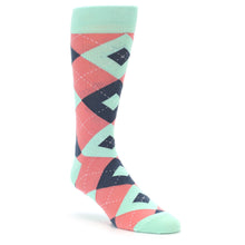 Load image into Gallery viewer, Coral Mint Argyle Wedding Groomsmen Men&#39;s Dress Socks
