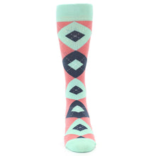 Load image into Gallery viewer, Coral Mint Argyle Wedding Groomsmen Men&#39;s Dress Socks
