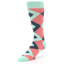 Load image into Gallery viewer, Coral Mint Argyle Wedding Groomsmen Men&#39;s Dress Socks
