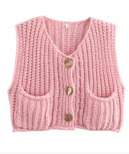 Load image into Gallery viewer, Sleeveless knit cardigan vest
