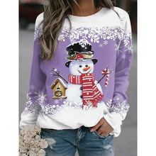 Load image into Gallery viewer, Snowman Printed Panel Loose Sweater – Casual Holiday Knit for Women
