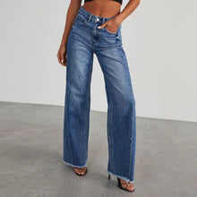 Load image into Gallery viewer, Mandotos Fashion High Waist Jeans With Pockets Slim Fit Straight Wide Leg Denim Pants
