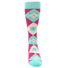 Load image into Gallery viewer, Spa Green Fuchsia Argyle Wedding Groomsmen Men’s Dress Socks
