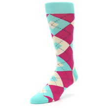 Load image into Gallery viewer, Spa Green Fuchsia Argyle Wedding Groomsmen Men’s Dress Socks

