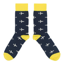 Load image into Gallery viewer, Navy Yellow Airplane Pattern Men’s Dress Socks
