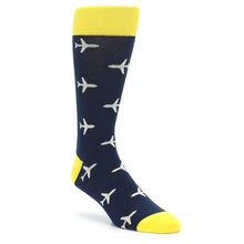 Load image into Gallery viewer, Navy Yellow Airplane Pattern Men’s Dress Socks
