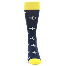 Load image into Gallery viewer, Navy Yellow Airplane Pattern Men’s Dress Socks
