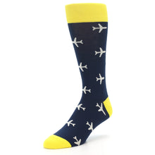 Load image into Gallery viewer, Navy Yellow Airplane Pattern Men’s Dress Socks
