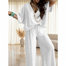Load image into Gallery viewer, Women's V-Neck Batwing Top &amp; Drawstring Wide-Leg Pants Two-Piece Set
