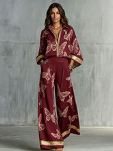 Load image into Gallery viewer, Women's Deep V-Neck Zipper Top &amp; Wide Leg Pants Two-Piece Set
