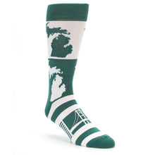 Load image into Gallery viewer, Green White Michigan Socks - Men's Novelty Dress Socks
