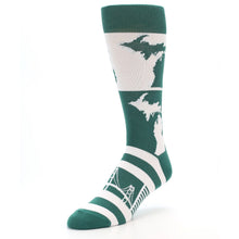Load image into Gallery viewer, Green White Michigan Socks - Men's Novelty Dress Socks
