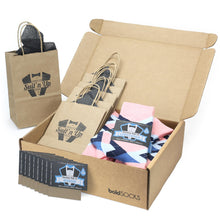 Load image into Gallery viewer, Customizable Groomsmen Gift Set Pink Blue Argyle Men’s Dress Socks
