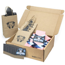 Load image into Gallery viewer, Customizable Groomsmen Gift Set Pink Blue Argyle Men’s Dress Socks
