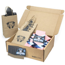 Load image into Gallery viewer, Customizable Groomsmen Gift Set Pink Blue Argyle Men’s Dress Socks
