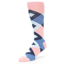Load image into Gallery viewer, Pink Blue Argyle Wedding Groomsmen Men’s Dress Socks
