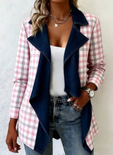 Load image into Gallery viewer, Patchwork Denim Collar Women’s Long-Sleeved Mid-Length Coat
