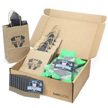 Load image into Gallery viewer, Customizable Groomsmen Gift Set Kelly Green Gray Argyle Men’s Dress Socks
