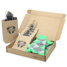 Load image into Gallery viewer, Customizable Groomsmen Gift Set Kelly Green Gray Argyle Men’s Dress Socks
